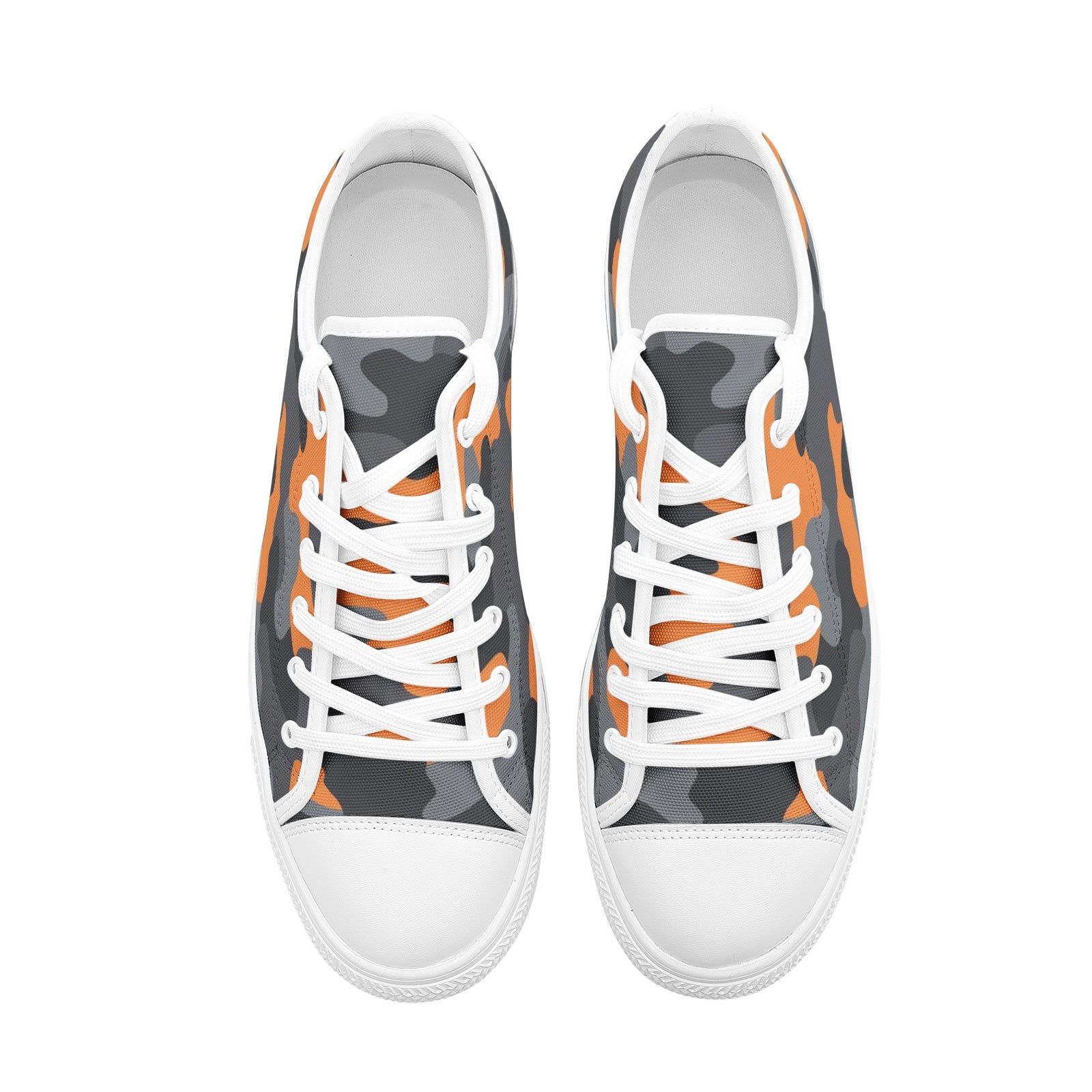 Camo Shoes | Low Top Canvas | Orange, Black, and Gray Camo Colors