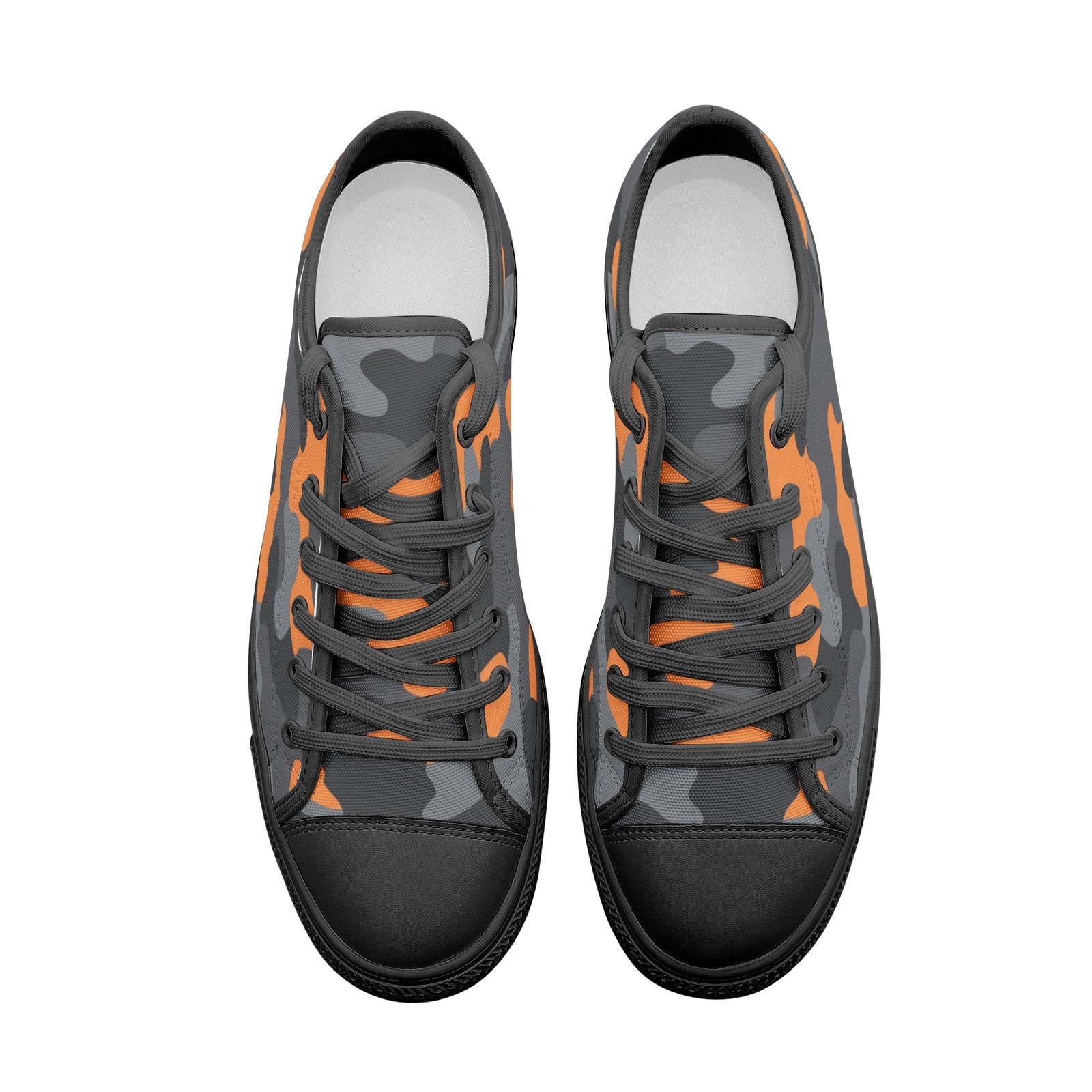 Camo Shoes | Low Top Canvas | Orange, Black, and Gray Camo Colors