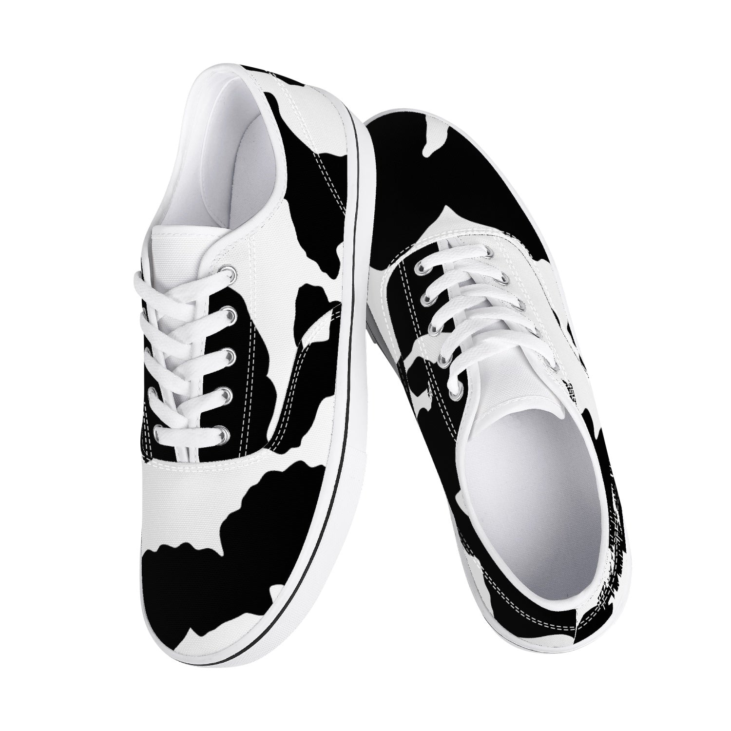 Camo Skate Shoes | Black & White Cow Print Camo Colors