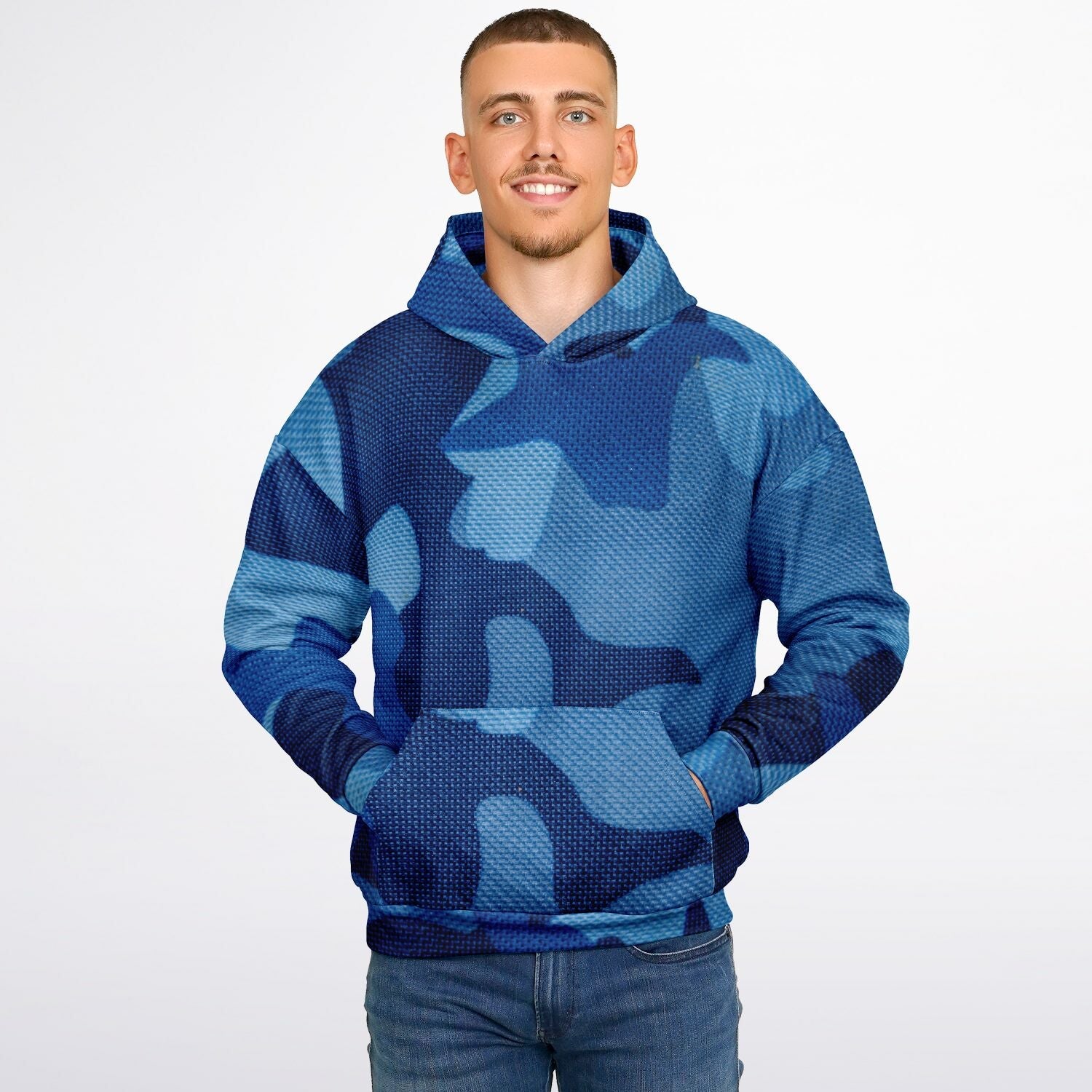 Blue Oversized Hoodie | Camouflage Cloth Pattern | Camo Colors