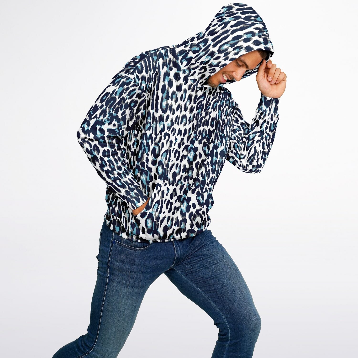 Oversized Leopard Hoodie – Blue and White | Camo Colors