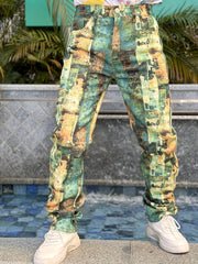 Men's Green Jeans | Digital Printed Denim Pants Camo Colors