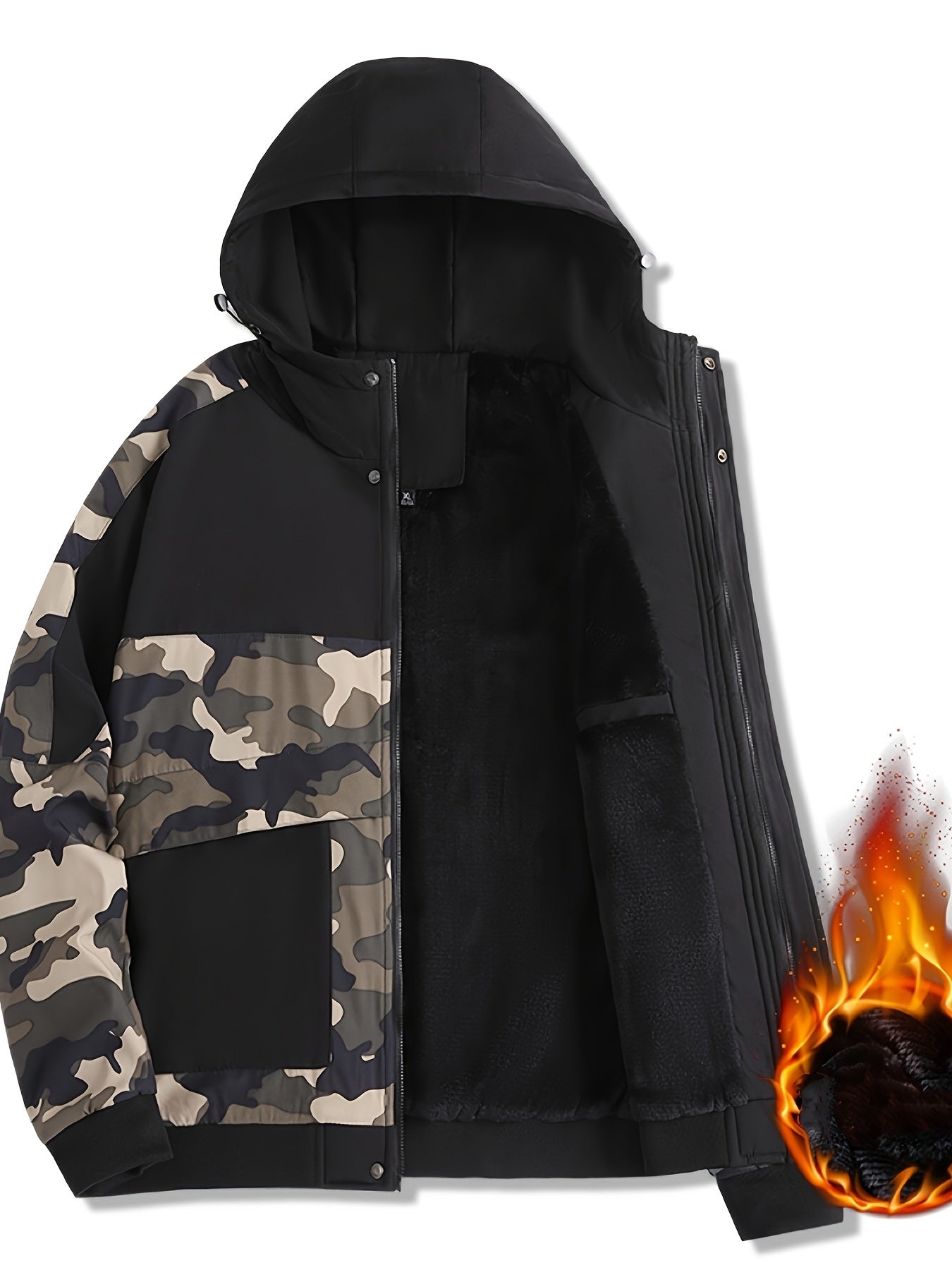 Camo Graphic Fleece Jacket | Men's Casual Hooded Winter Coat Camo Colors