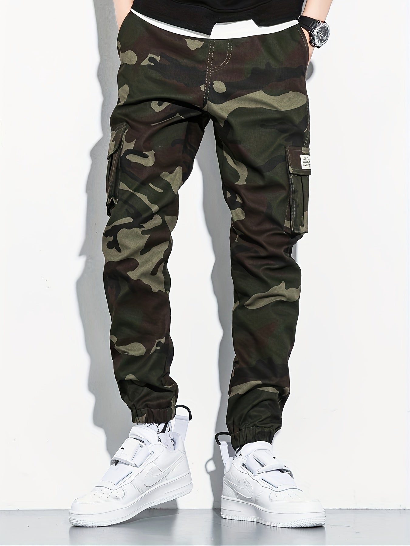 Men's Camo Cargo Cropped Pants With Multi Pockets | Vintage Style Camo Colors
