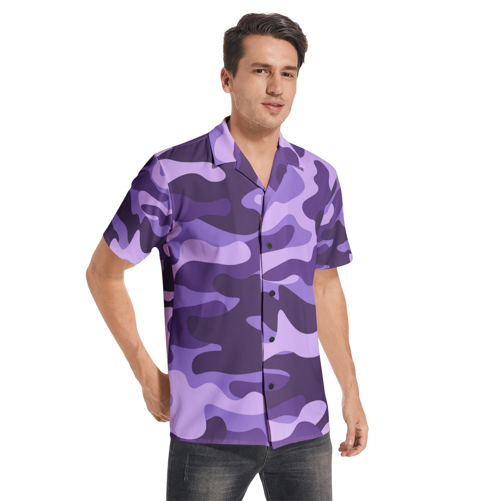 Cotton Camo Shirt For Men | Purple & Blue Short-Sleeve Camo Colors
