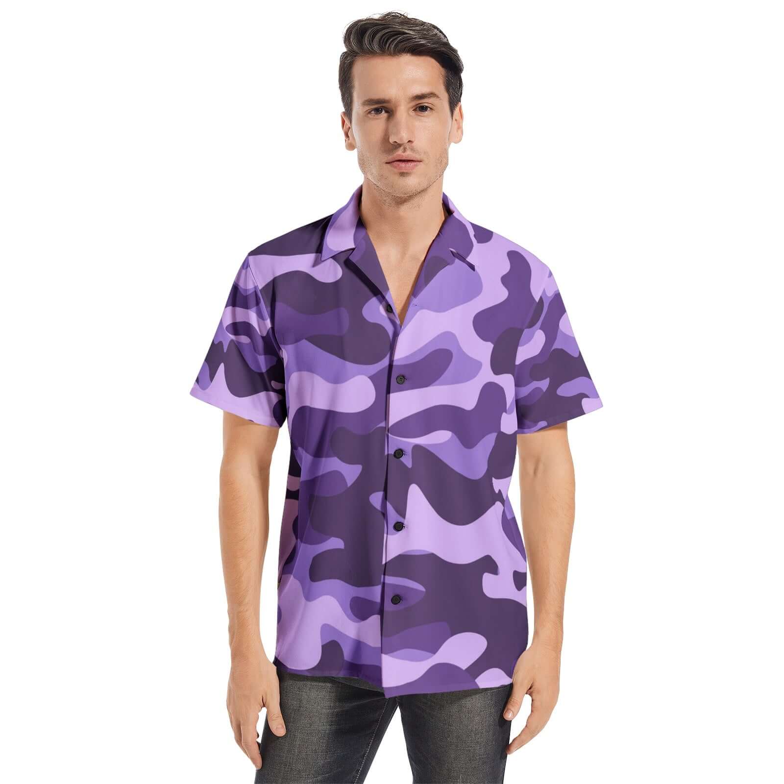Cotton Camo Shirt For Men | Purple & Blue Short-Sleeve Camo Colors