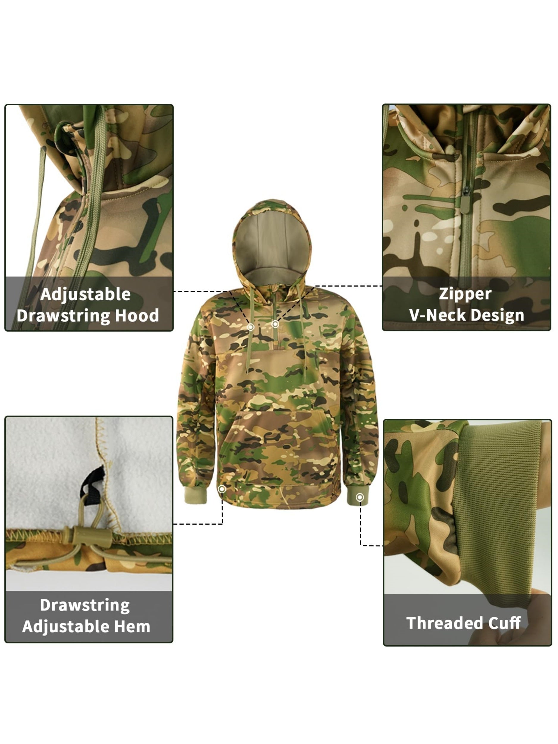 Tactical Camo Hooded Fleece Sweatshirt – Warm &amp; Durable | Camo Colors