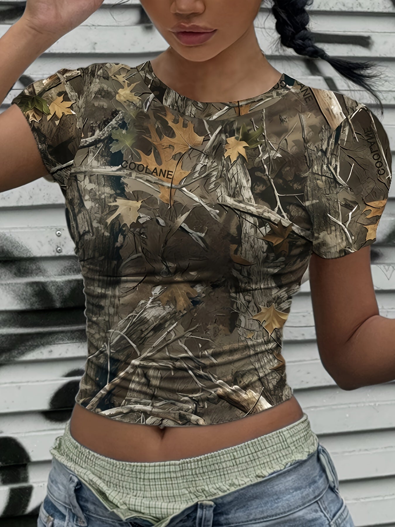 Y2K-Inspired Women's Camo Print Crop Top | Round Neck, Non-Sheer Camo Colors