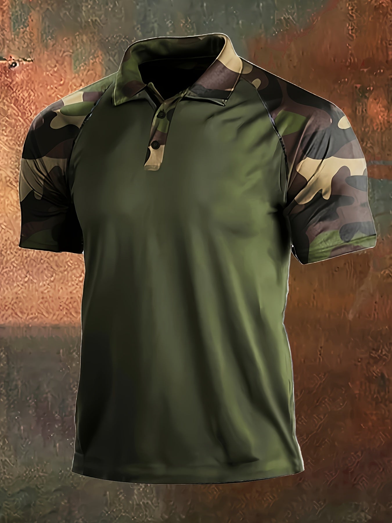 Men's Camouflage Splicing Print Golf Shirt for Spring and Fall Camo Colors