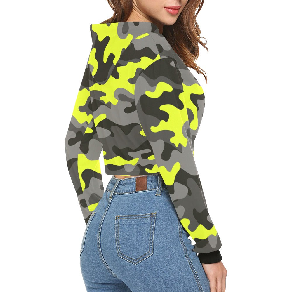 Cropped Camo Hoodie | Regular Fit | Yellow, Black, and Gray Camouflage Camo Colors