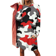 Camo Shirt | Loose Fit Long Sleeves | Red, Black, & White Camo Colors