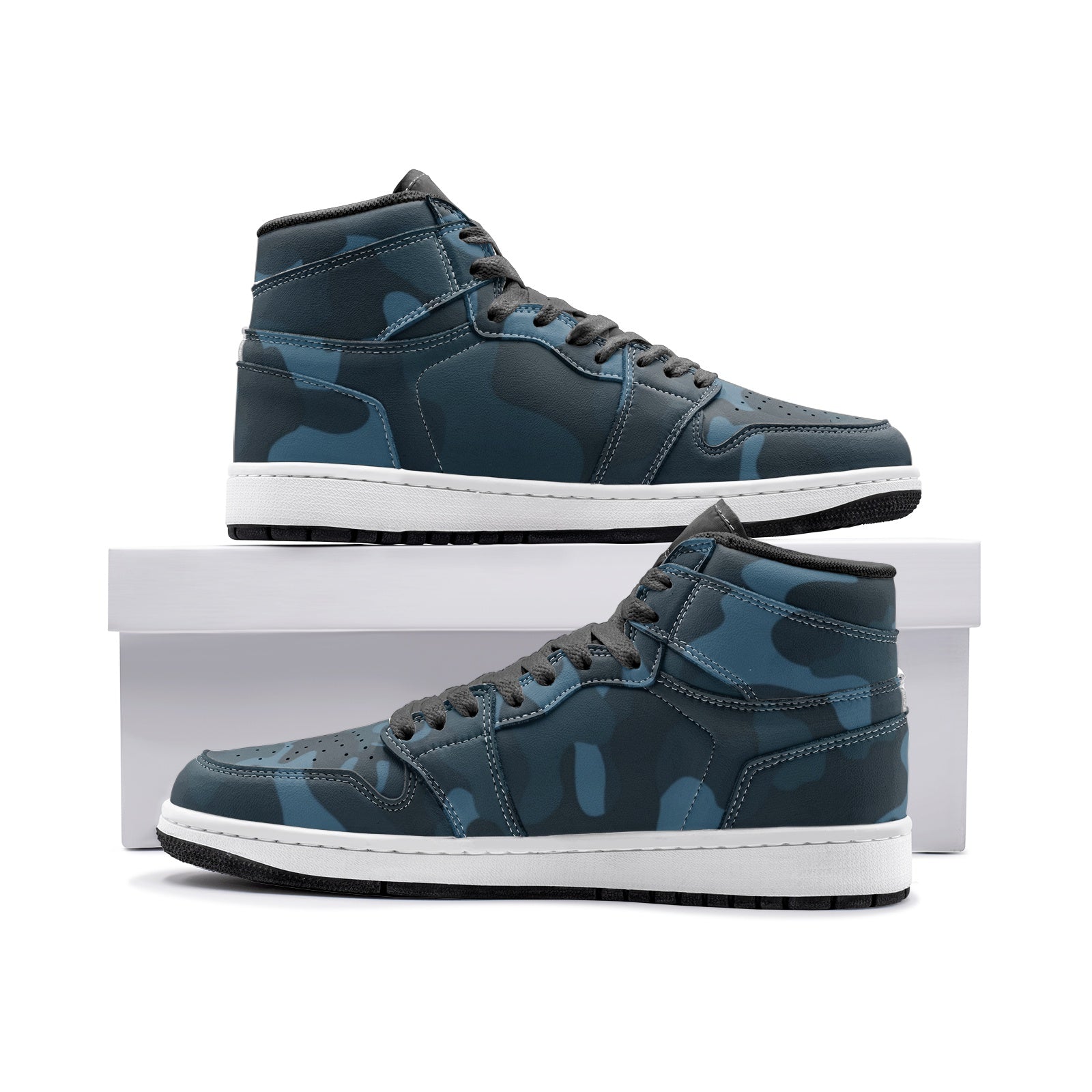 Dark Blue Camo Sneakers AJ 1 | High Top Leather Camo Colors