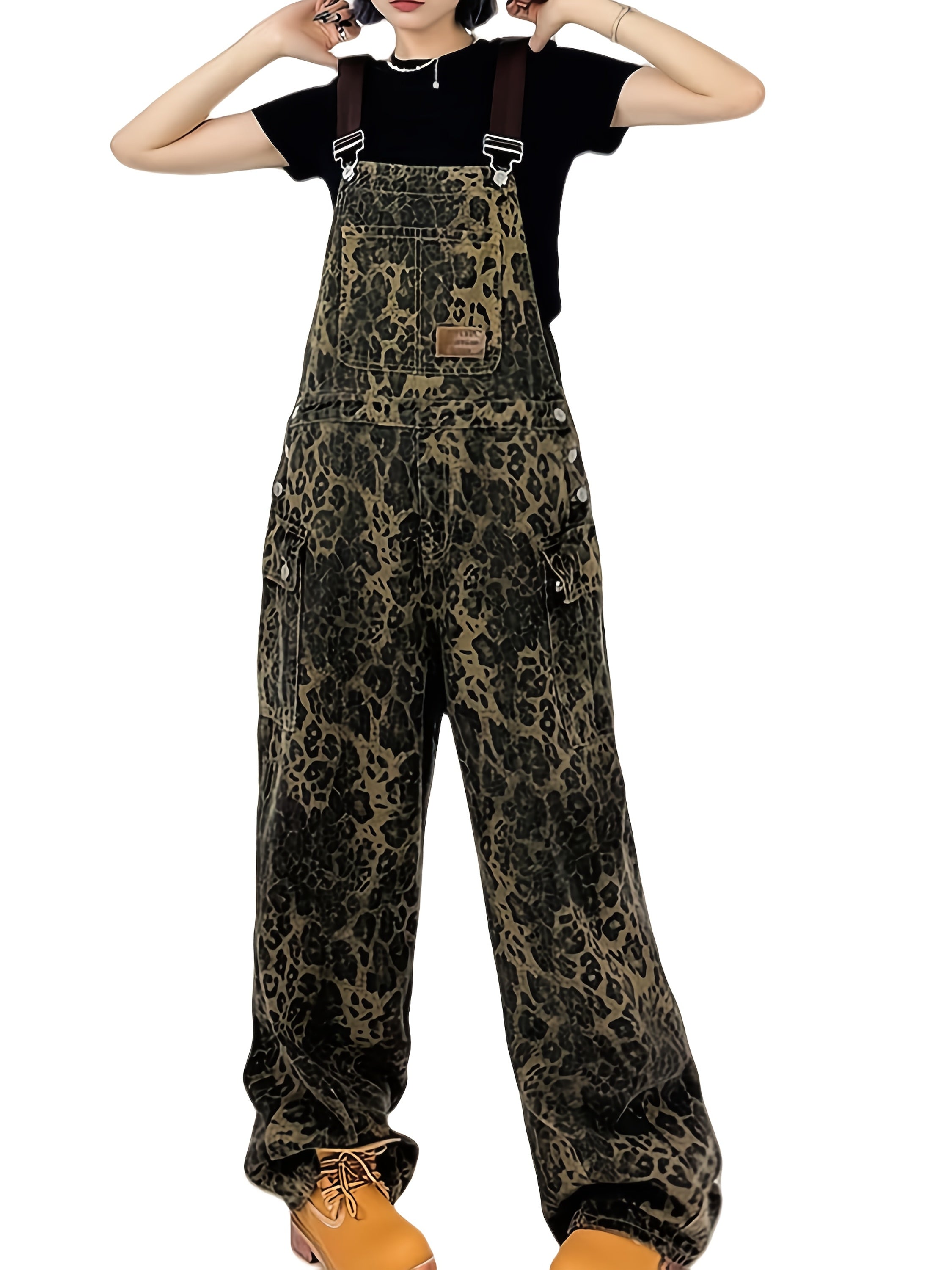 Women's Vintage Y2K Leopard Print Jumpsuit Camo Colors