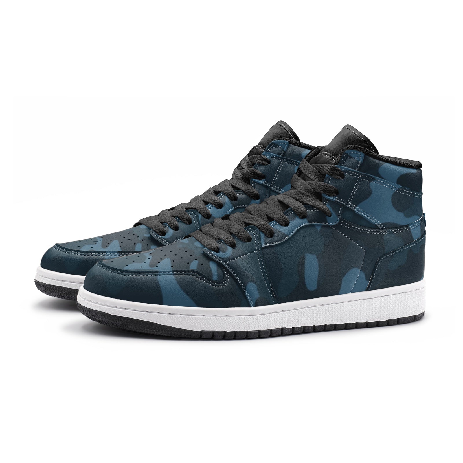 Dark Blue Camo Sneakers AJ 1 | High Top Leather Camo Colors