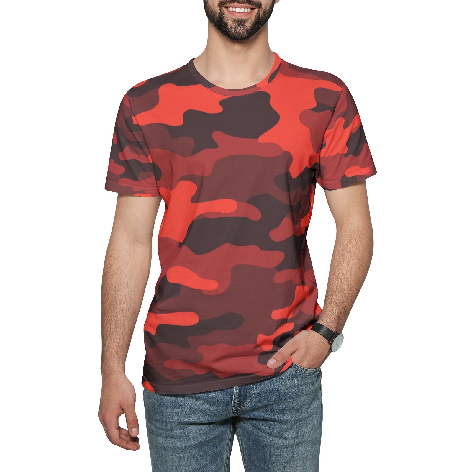 Camo T-shirt | Cotton | Unisex | Scarlet Red and Black Camo Colors