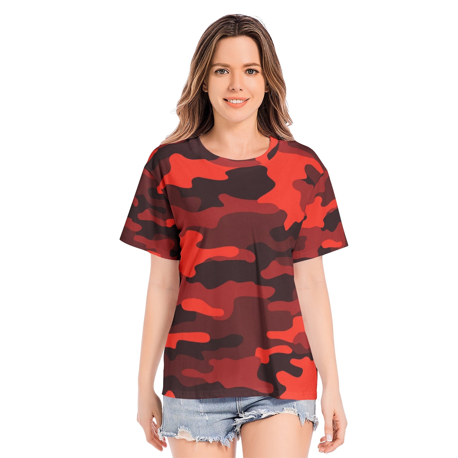 Camo T-shirt | Cotton | Unisex | Scarlet Red and Black Camo Colors