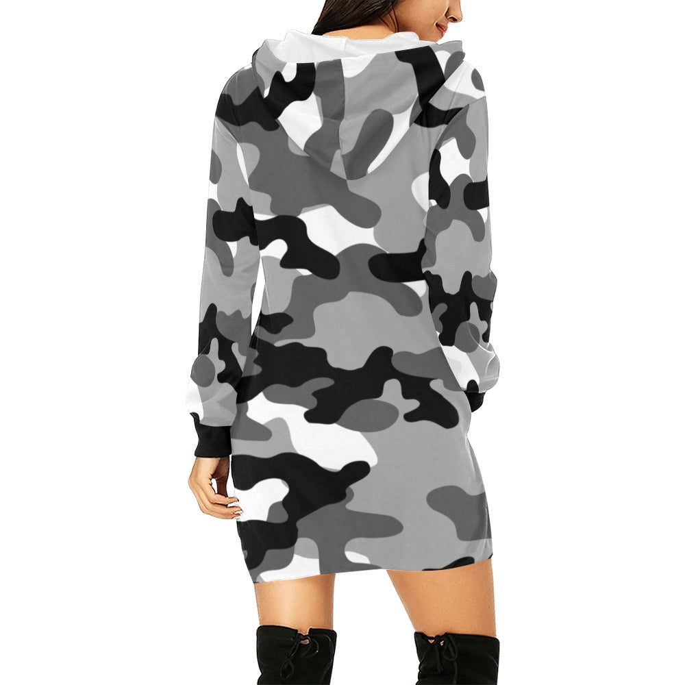Camo Hoodie Dress | Gray, Black, and White Camo Colors