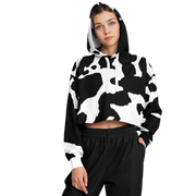 Cropped Hoodie For Women | Black & White Cow Camouflage Camo Colors