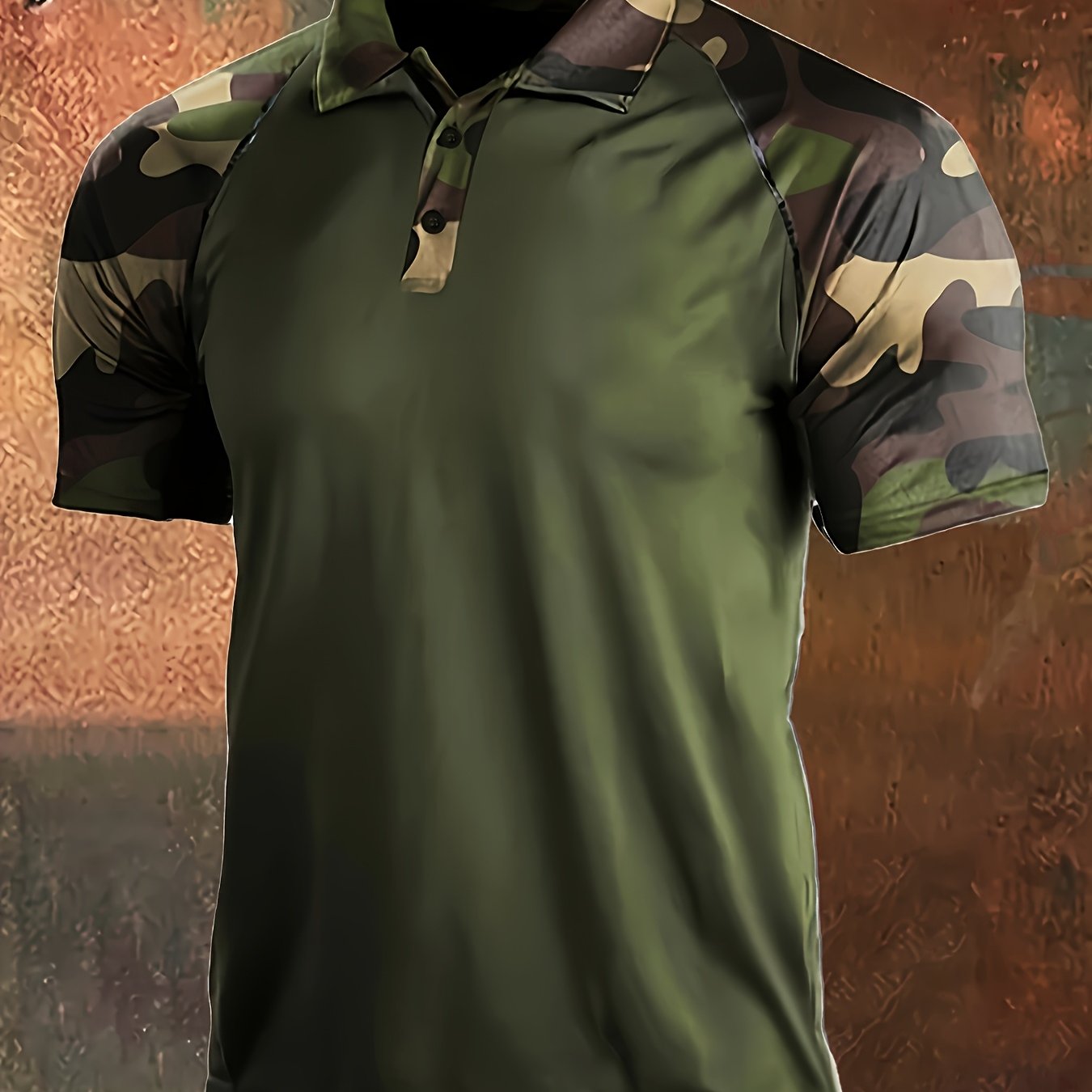 Men's Camouflage Splicing Print Golf Shirt for Spring and Fall Camo Colors