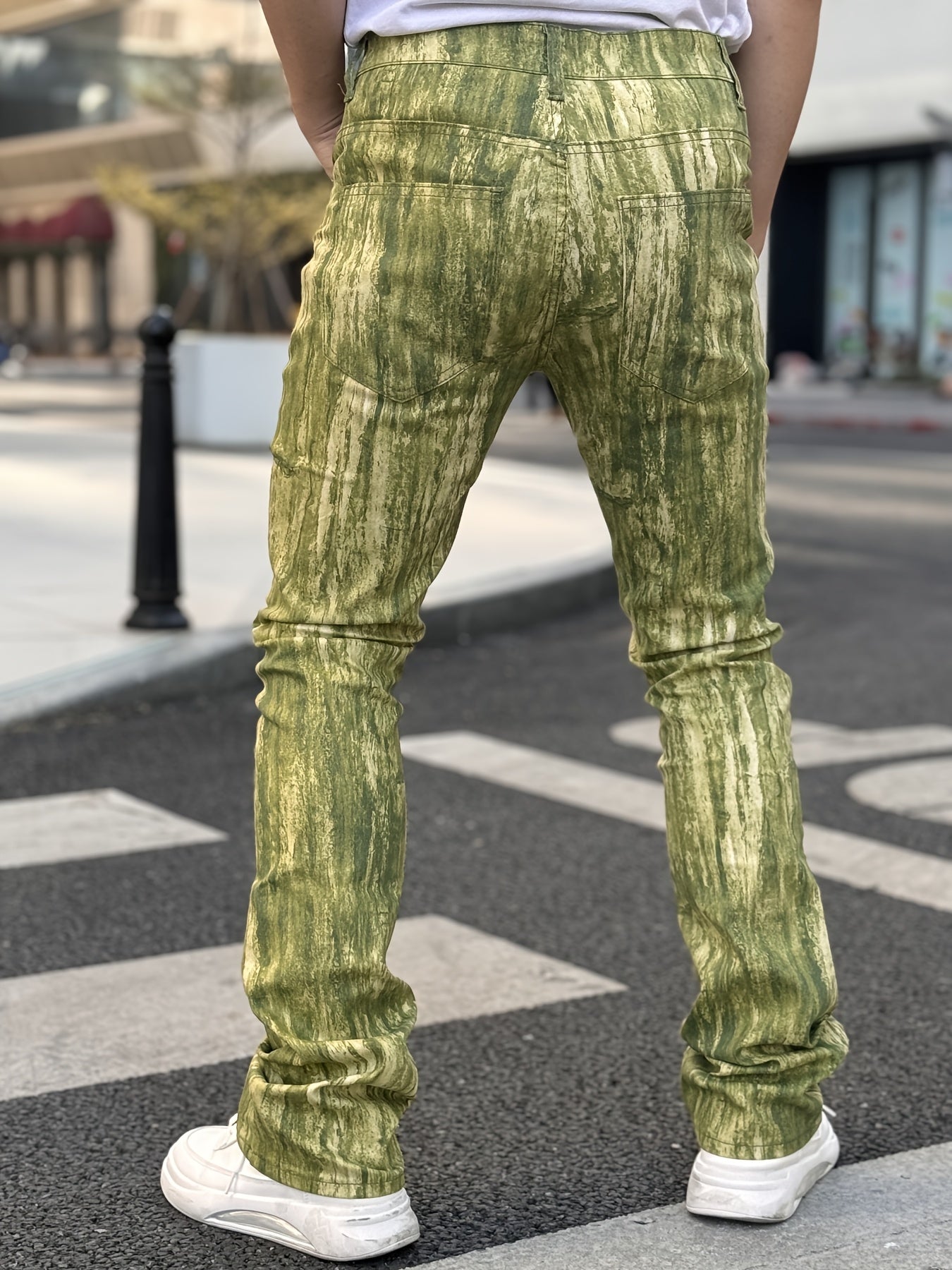 Men's Stretch Denim Flared Pants with 3D Digital Print Camo Colors
