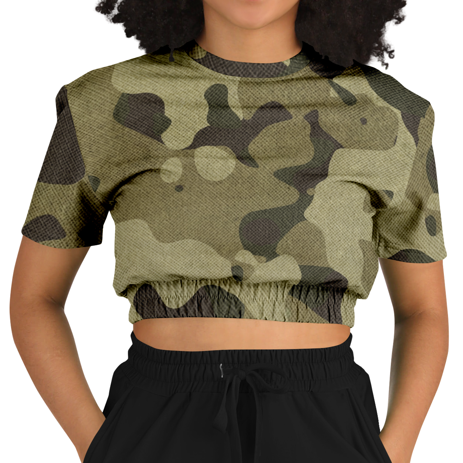Camo Crop Top Sweatshirt | Green Fabric Camo Colors