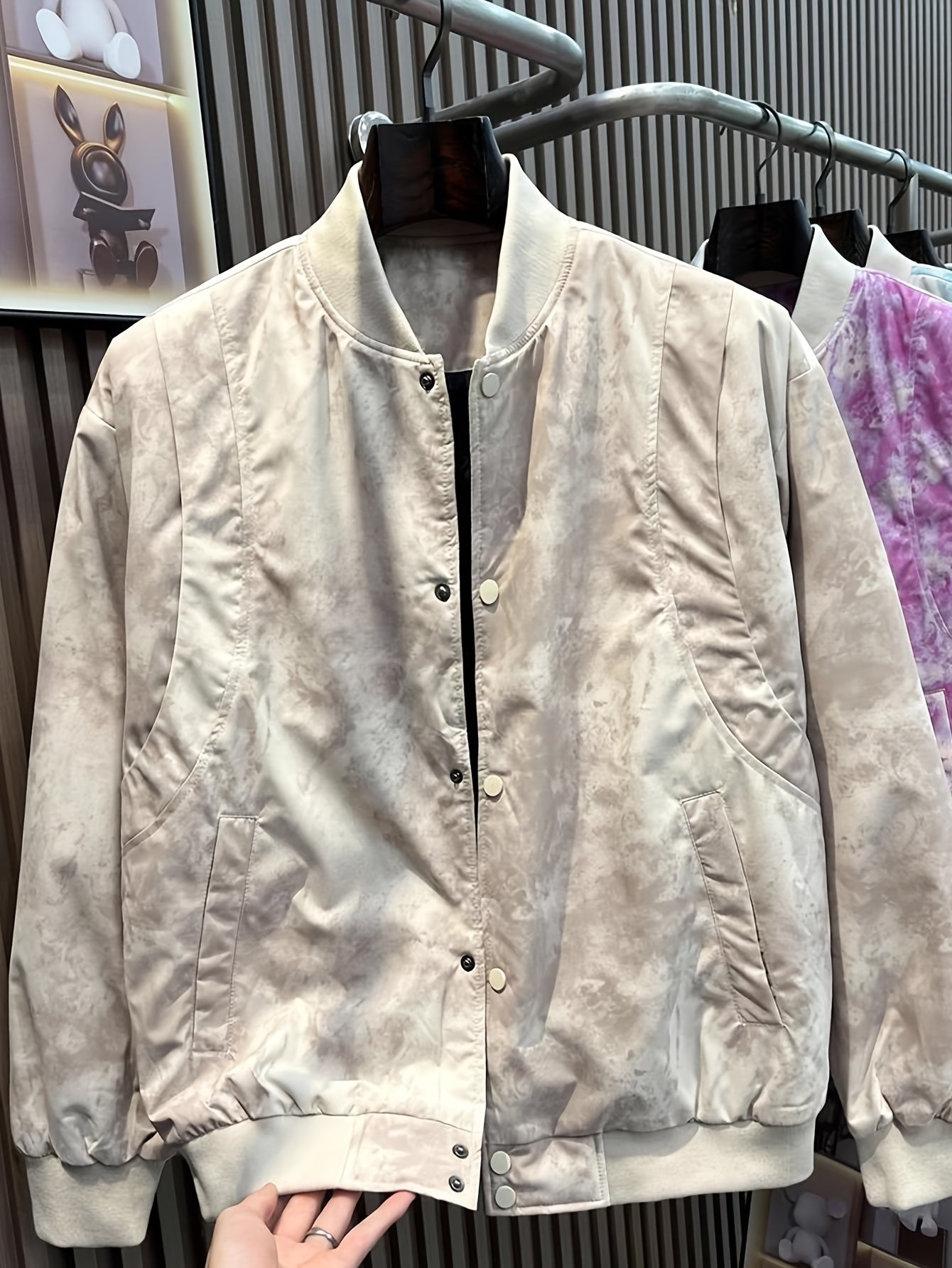 Vintage White Camo Jacket | Baseball Collar Long Sleeve Coat Camo Colors