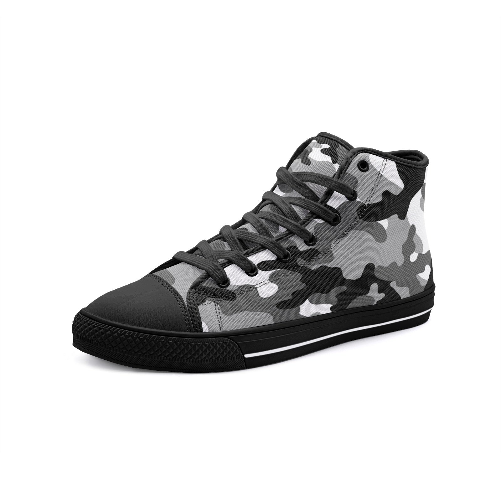 Camo Shoes | High Top Canvas | Black, White, and Gray Camo Colors