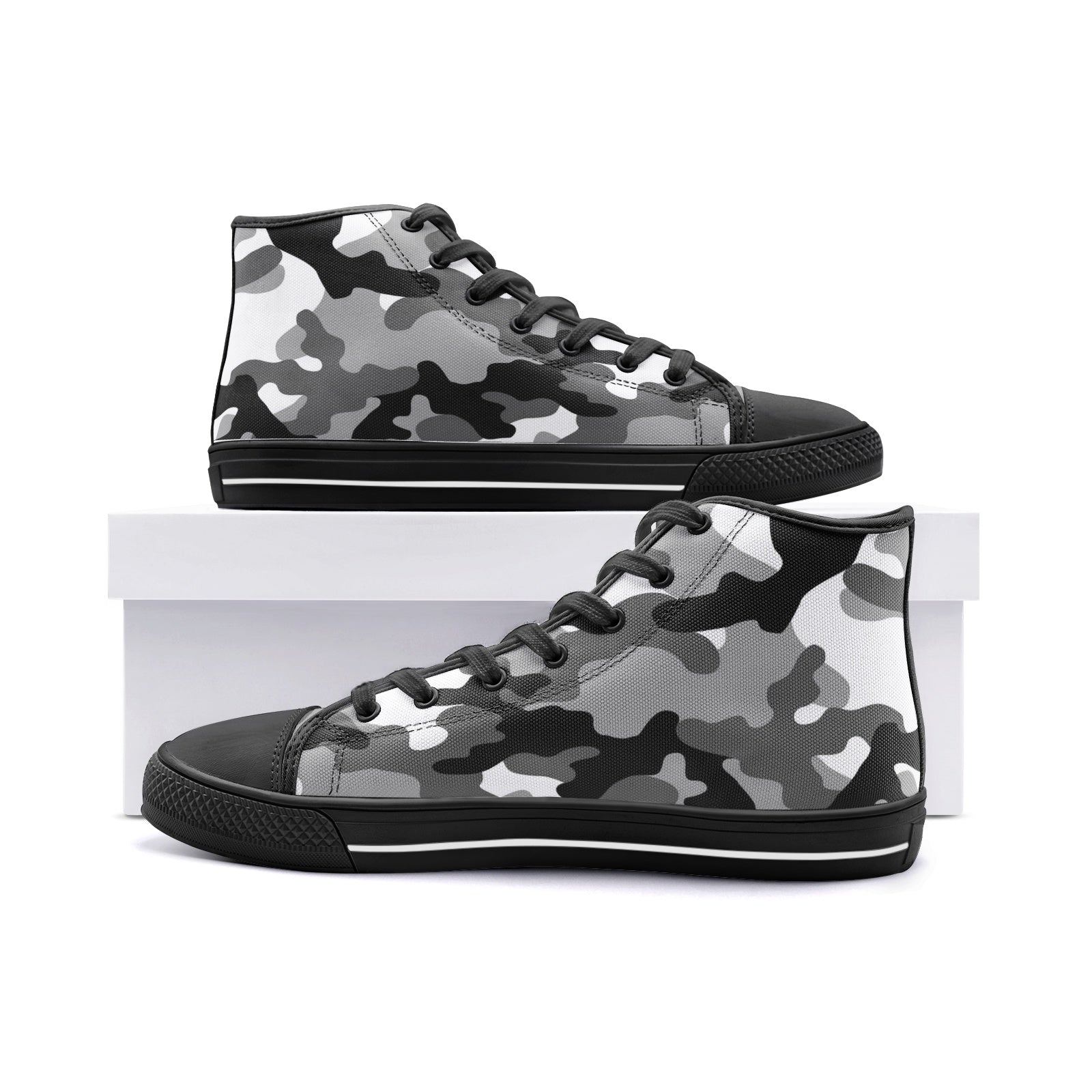 Camo Shoes | High Top Canvas | Black, White, and Gray Camo Colors