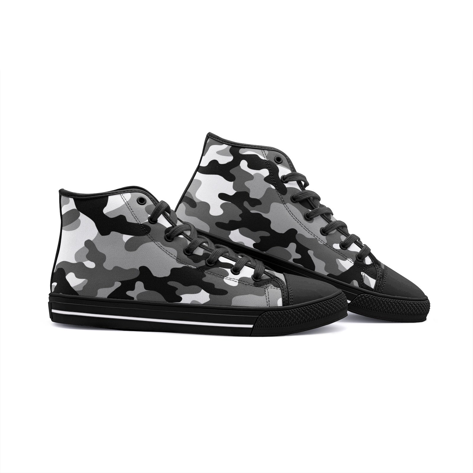 Camo Shoes | High Top Canvas | Black, White, and Gray Camo Colors