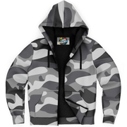 Microfleece Zip Camouflage Hoodie in Shade Of Grey Camo Colors