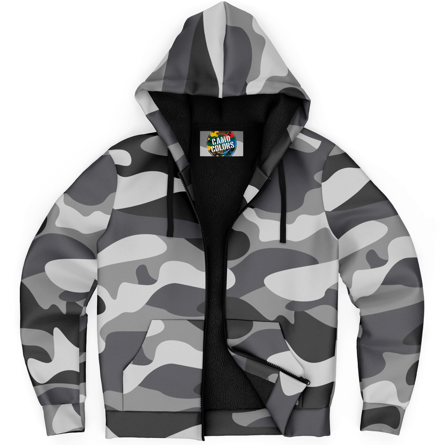 Microfleece Zip Camouflage Hoodie in Shade Of Grey Camo Colors
