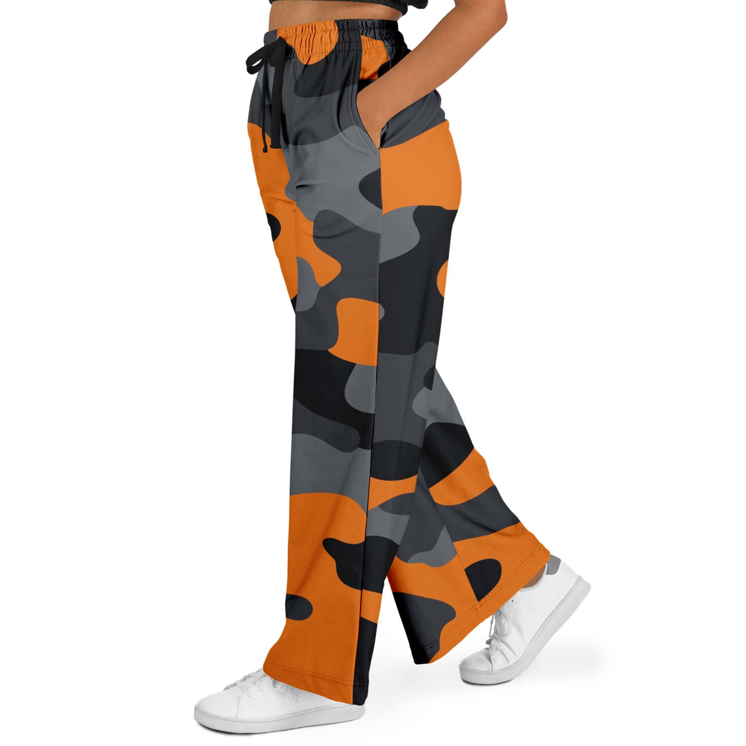 Camo Wide Leg Pants | Orange, Gray & Black Camouflage Camo Colors