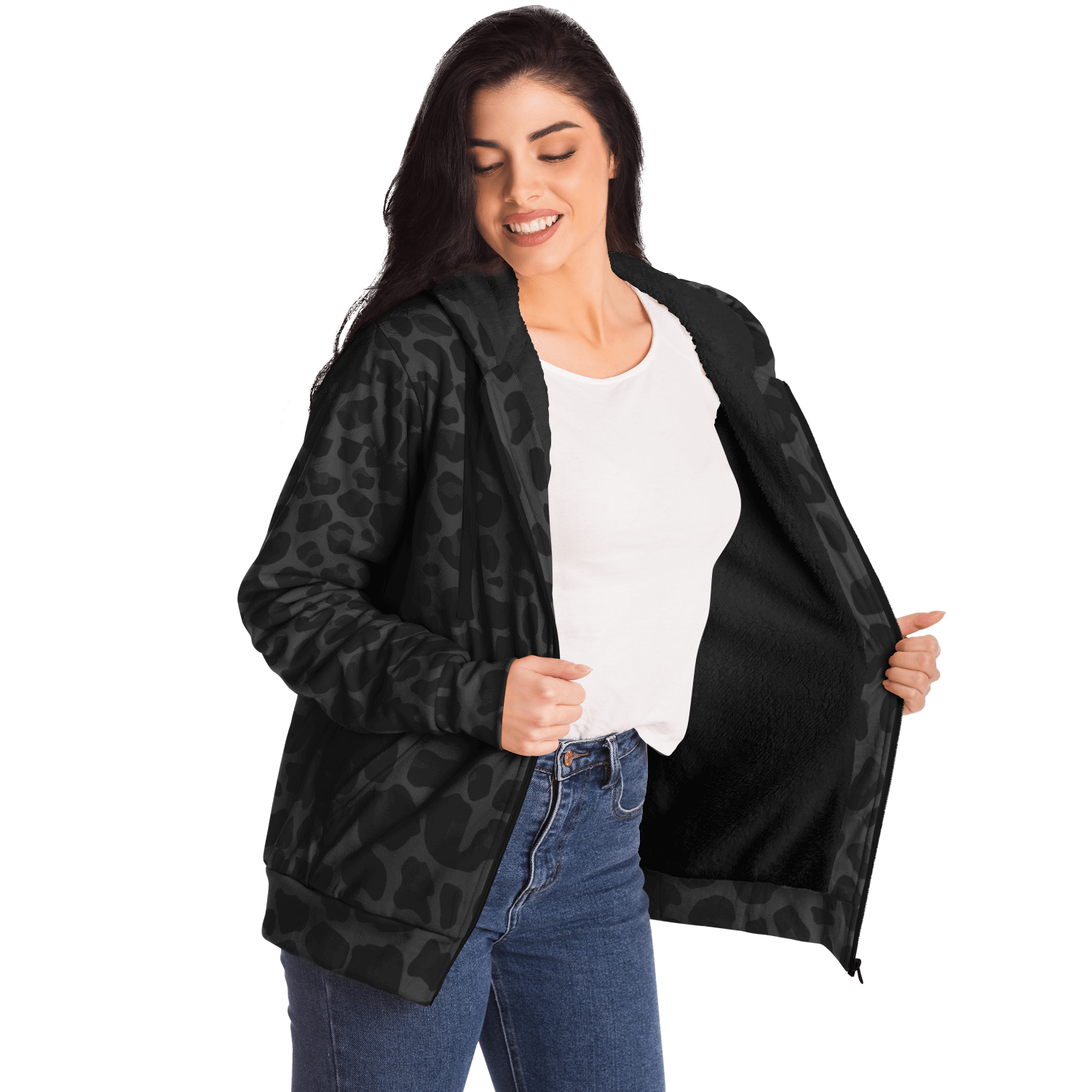 Microfleece Zip Hoodie | Black Puma Print Camo Colors