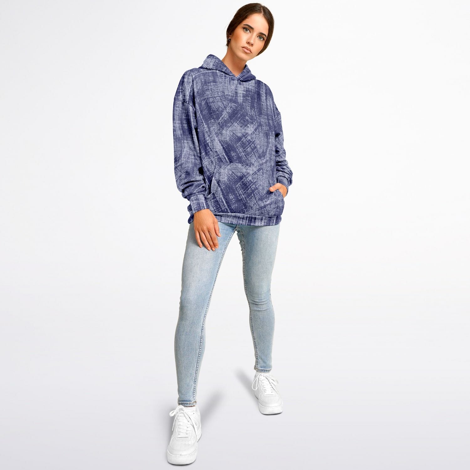 Blue Wash Denim-Style Oversized Hoodie | Camo Colors