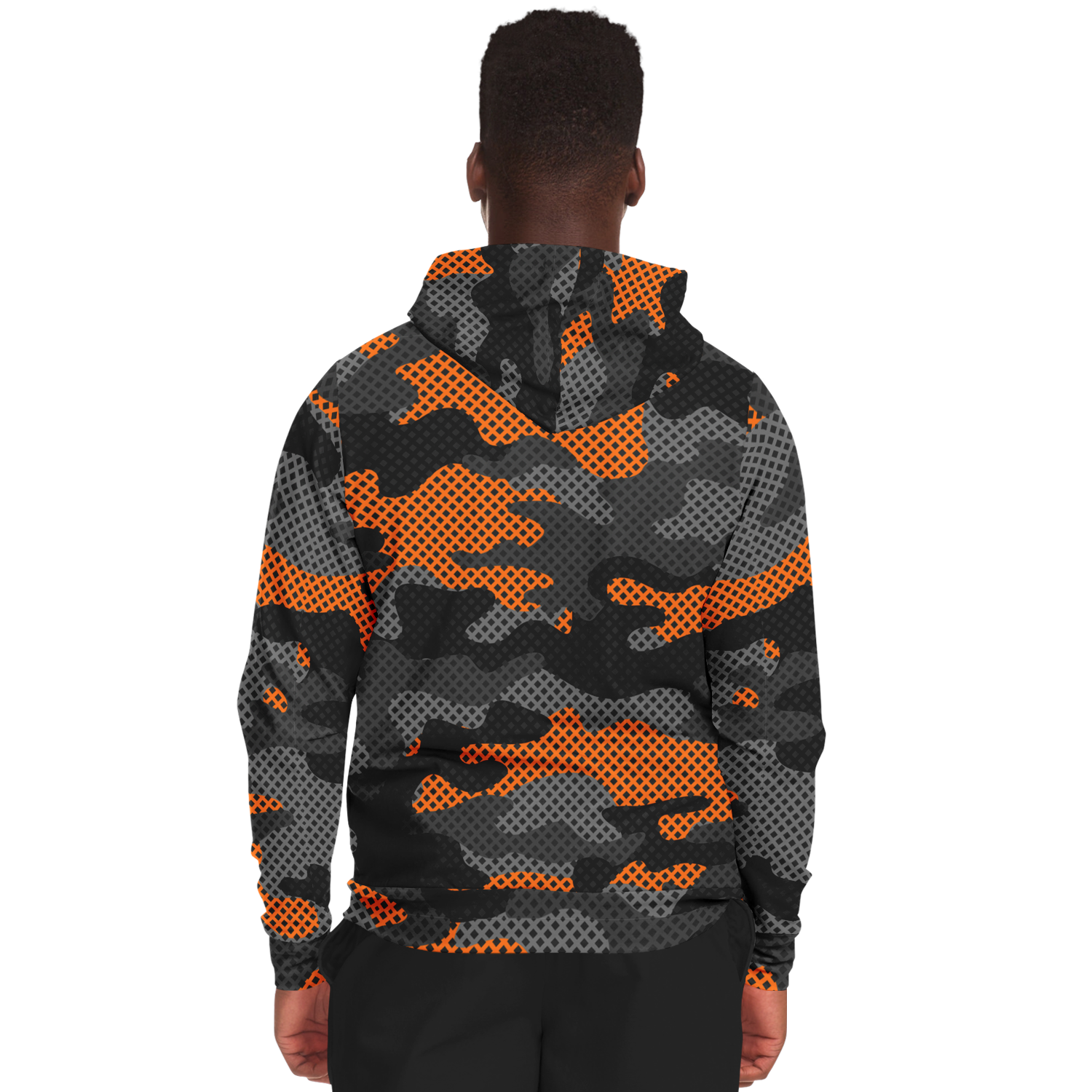 Zip-Up Hoodie | Orange & Black Pixel Camouflage style Camo Colors