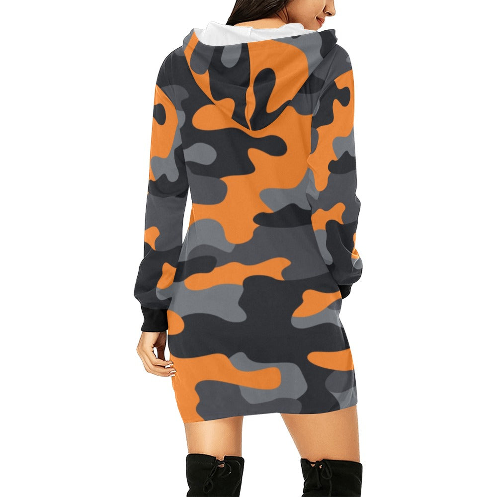 Camo Hoodie Dress | Orange, Black, and Gray Camo Colors