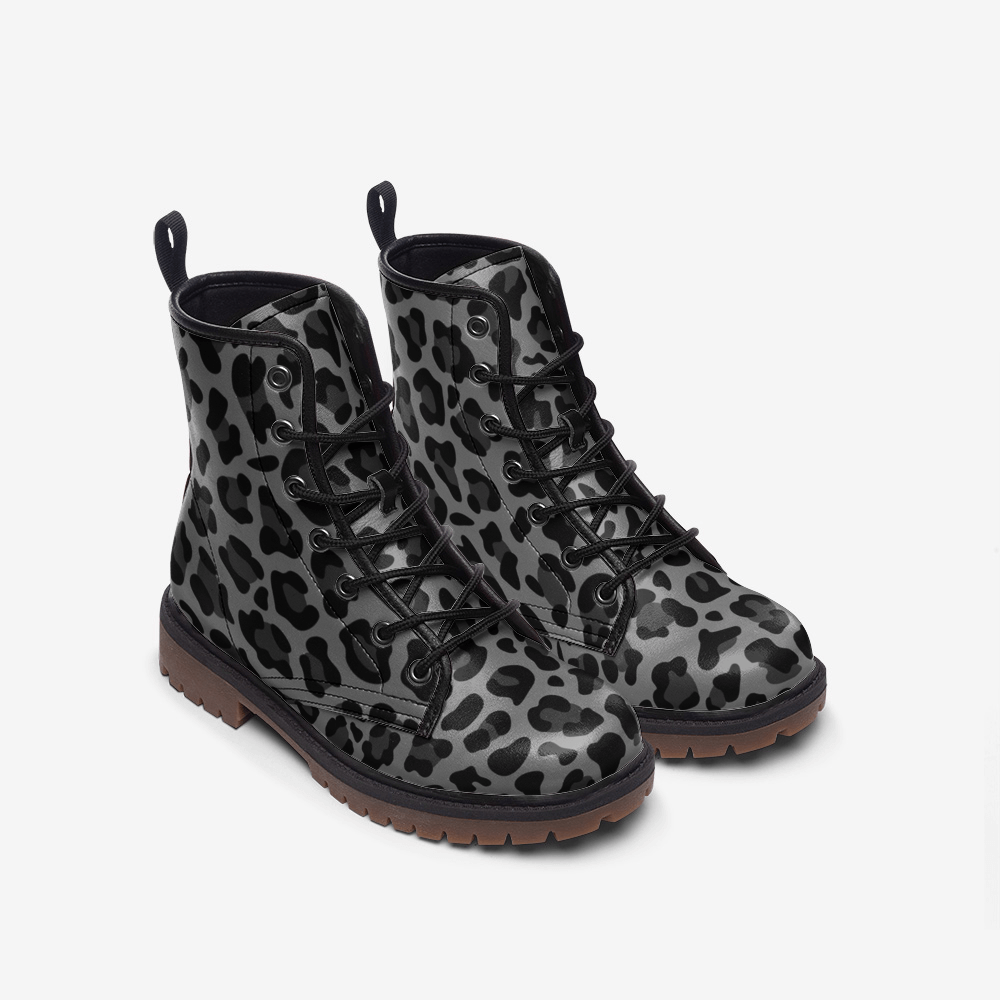 Leopard Boots | Lightweight Leather | Gray & Black Camo Colors