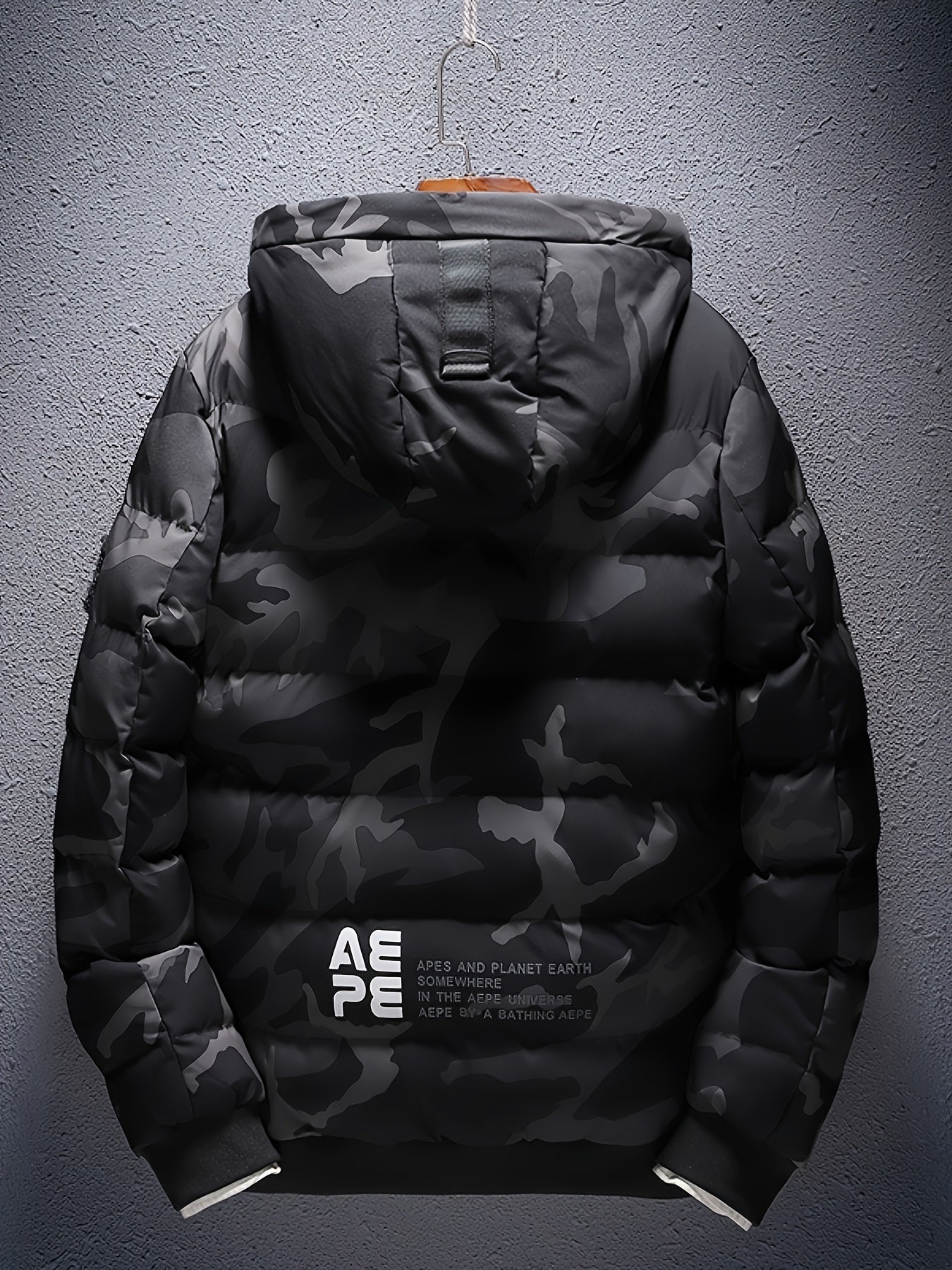 Men's Black Camouflage Padded Jacket | Regular Fit with Hooded Collar Camo Colors