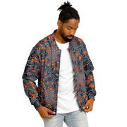 Baseball Jacket | Geometric Camo in Orange, Gray & Black Camo Colors