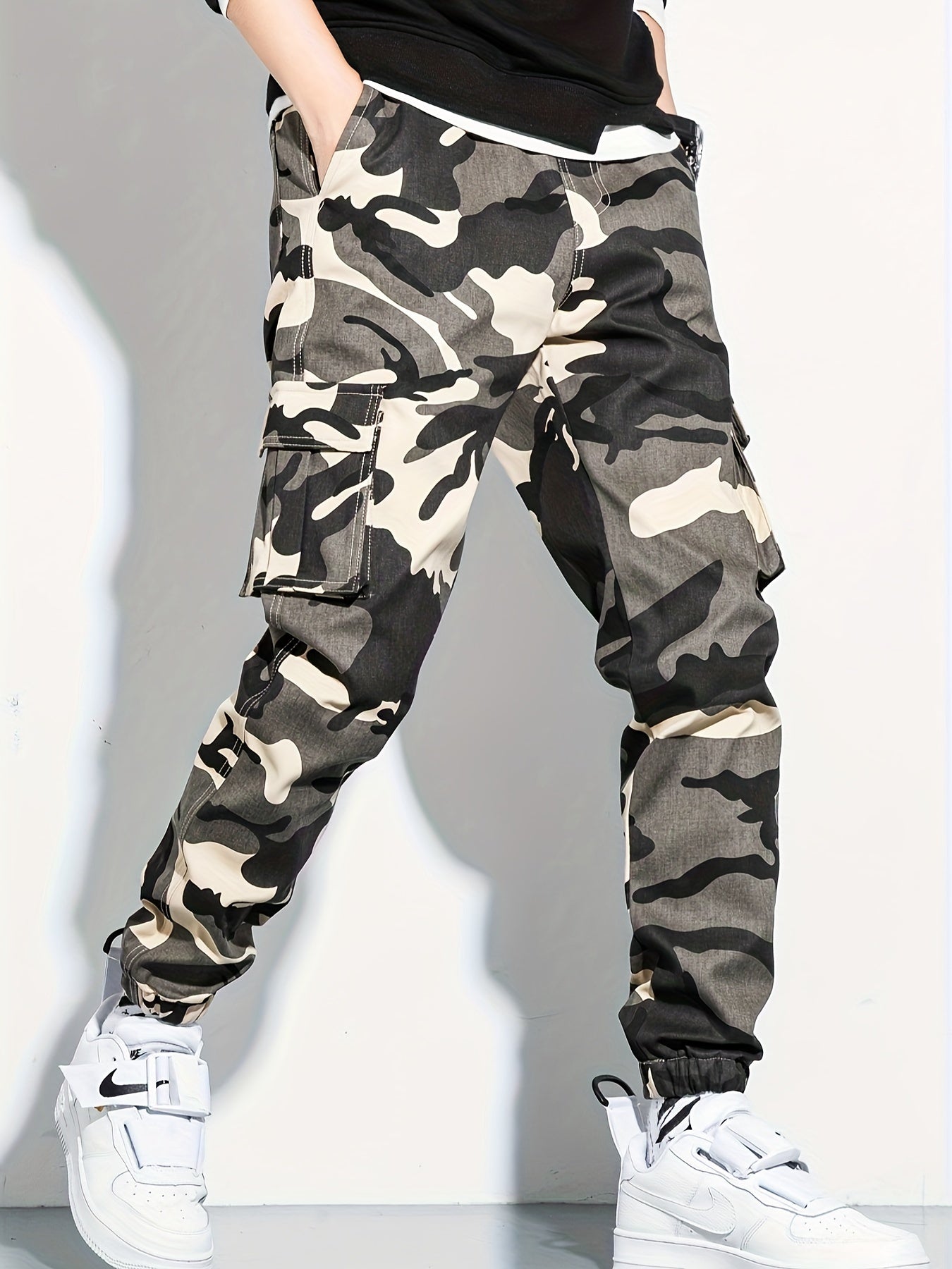 Men's Camo Cargo Cropped Pants With Multi Pockets | Vintage Style Camo Colors