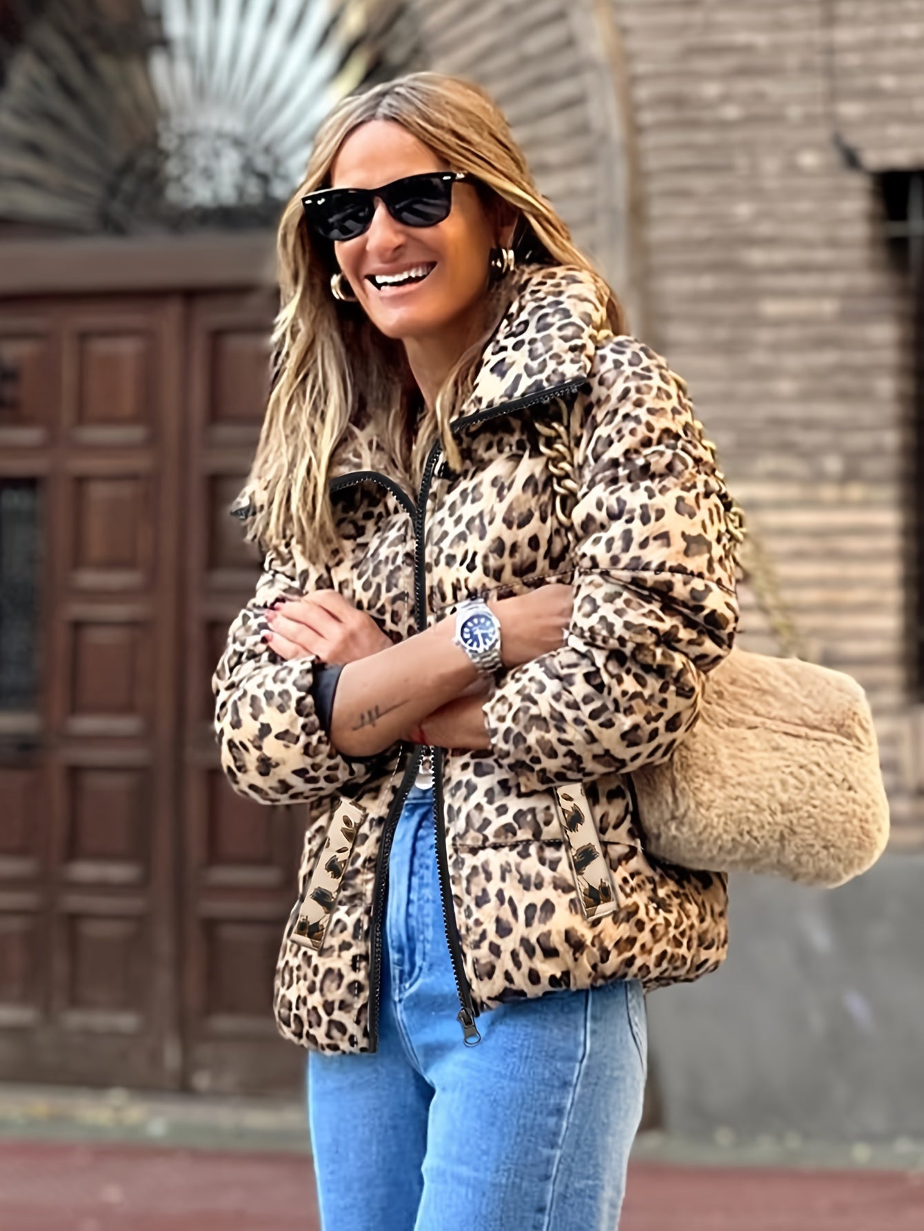 Women’s Leopard Print Zip Pocket Jacket | Camo Colors