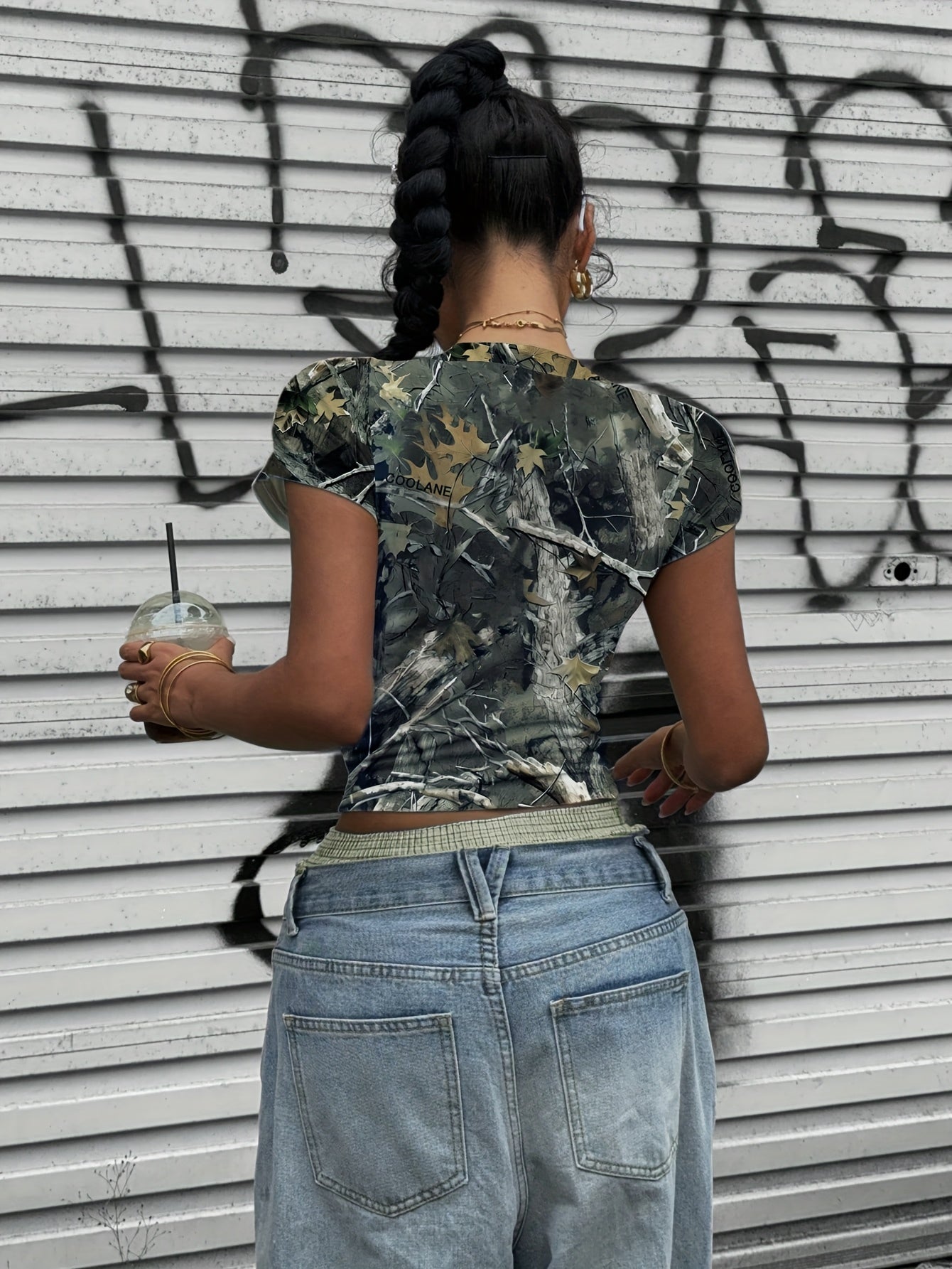 Women's Vintage Camo Print Crop Top | Round Neck T-Shirt Camo Colors