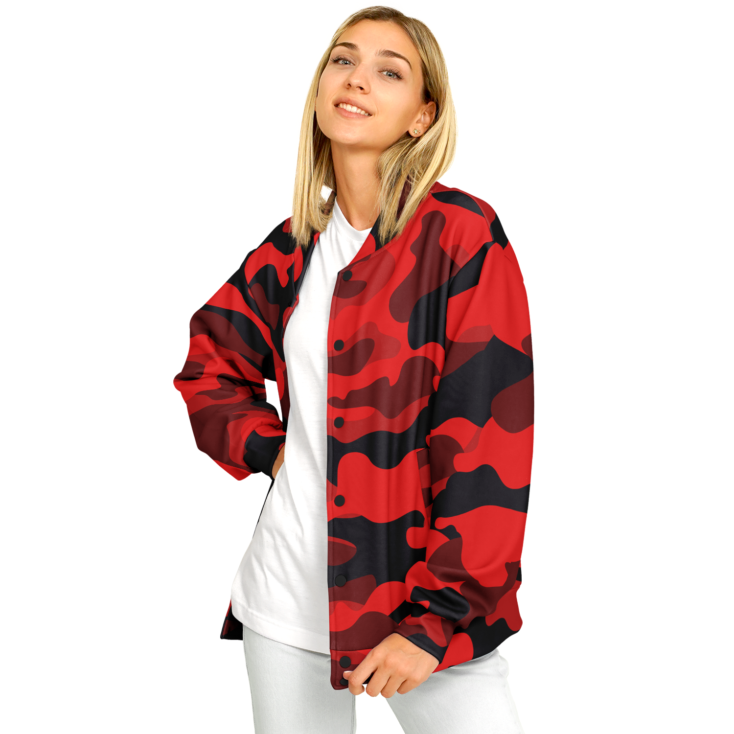Red Camo Baseball Jacket | Premium, Heavyweight Coat Camo Colors