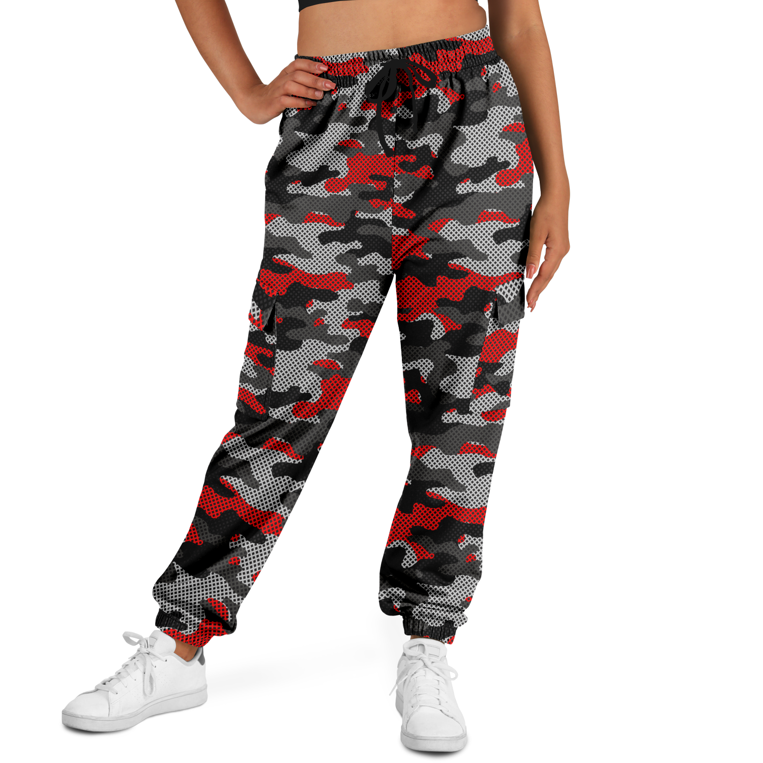 Red Camo Cargo Pants | Mixed Black and Gray Pixel Camouflage Camo Colors