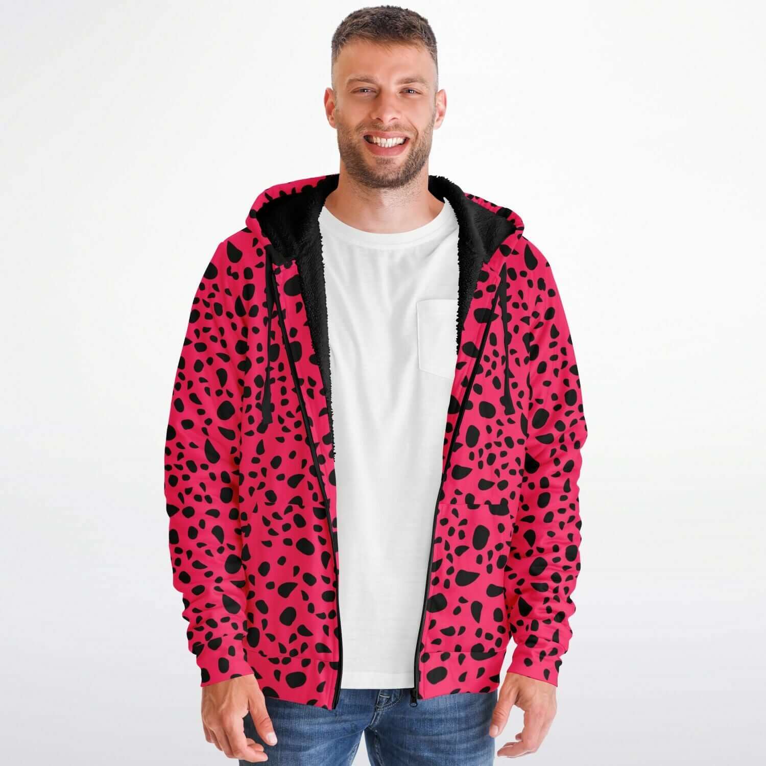 Microfleece Zip Camo Hoodie | Leopard Print in Pink & Black Camo Colors