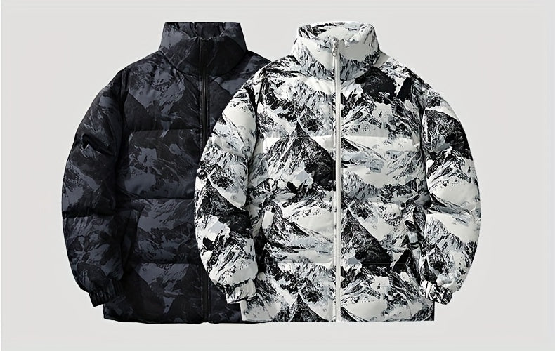 Men's Camo Hooded Puffer Jacket with Zip-Up Front Camo Colors