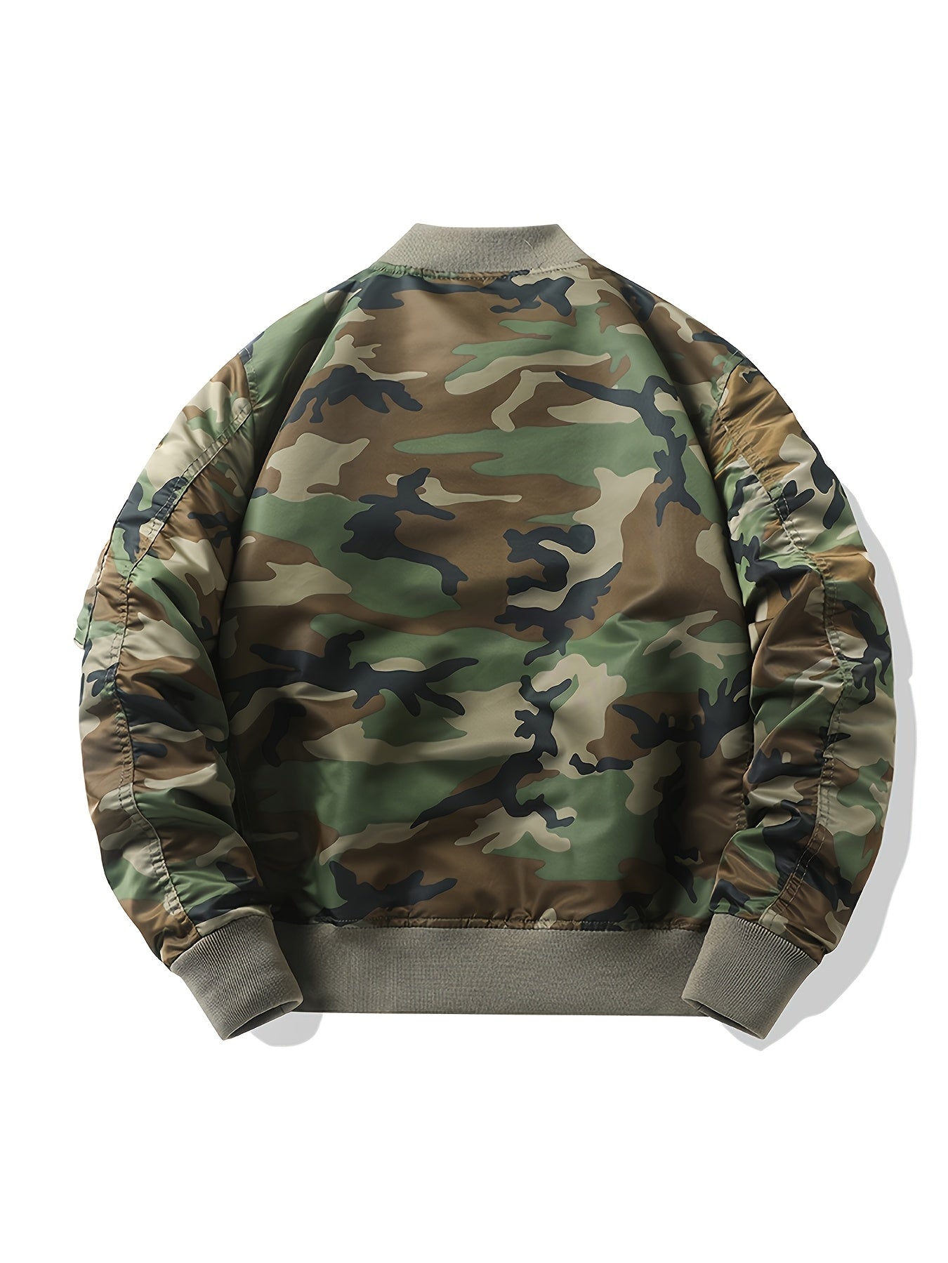 Fashionable Men's Camo Bomber Jacket, Stand Collar, Zipper Camo Colors