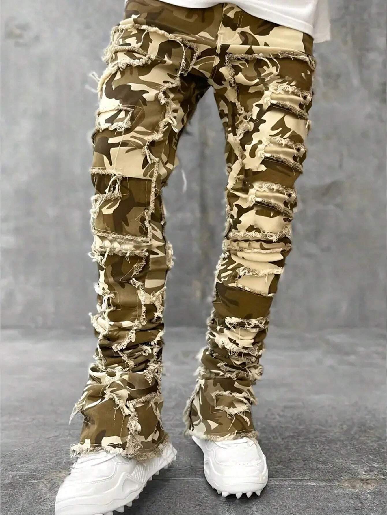 Men's Camo Print Ripped Jeans Camo Colors