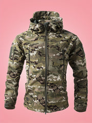 Men's Military Camo Jacket | Hooded Windbreaker with Zippered Pockets, Removable Hood Camo Colors