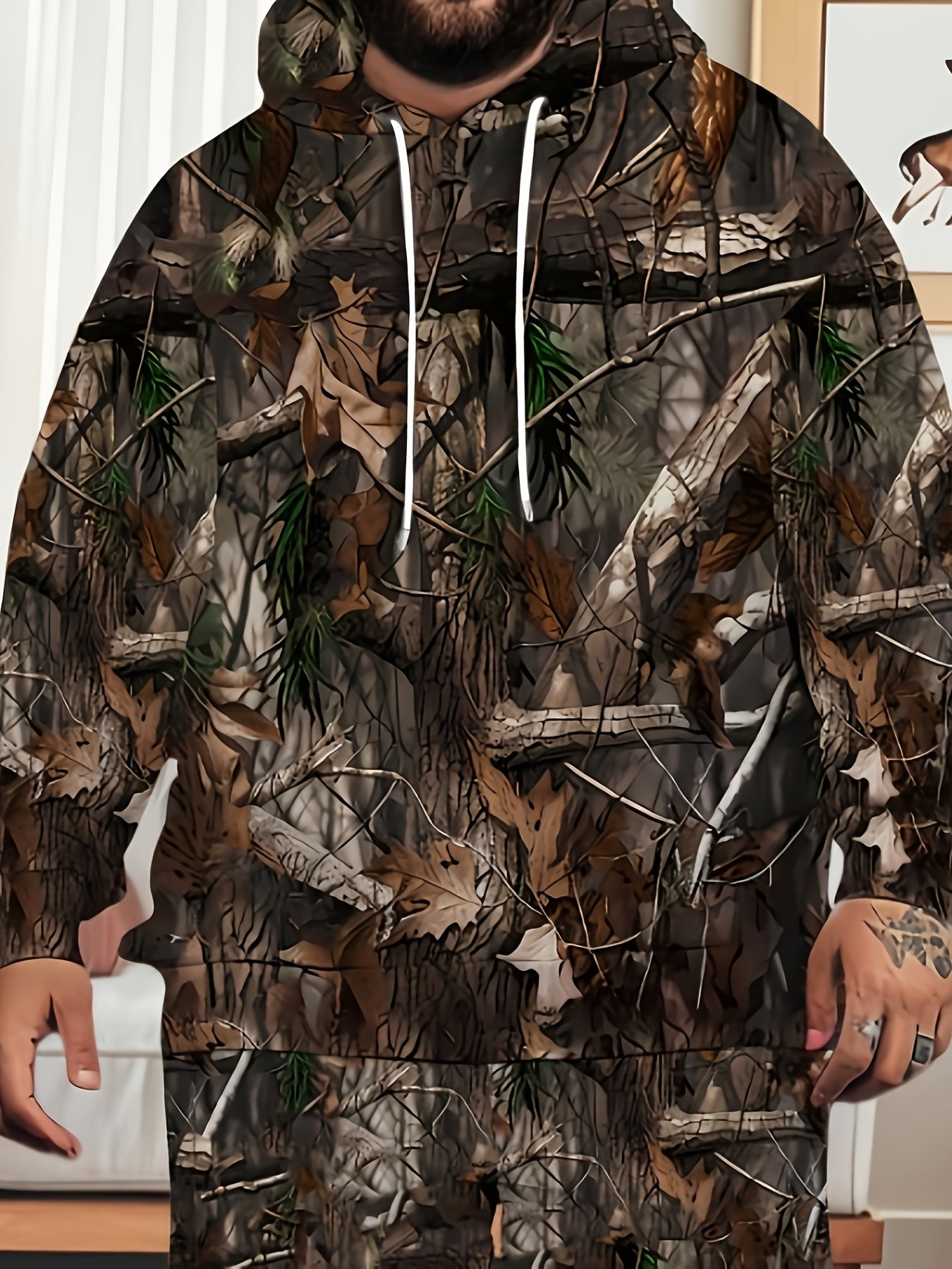 Men's Plus Size Hooded Sweater & Pants Set in Shrub 3D Print | Camo Colors